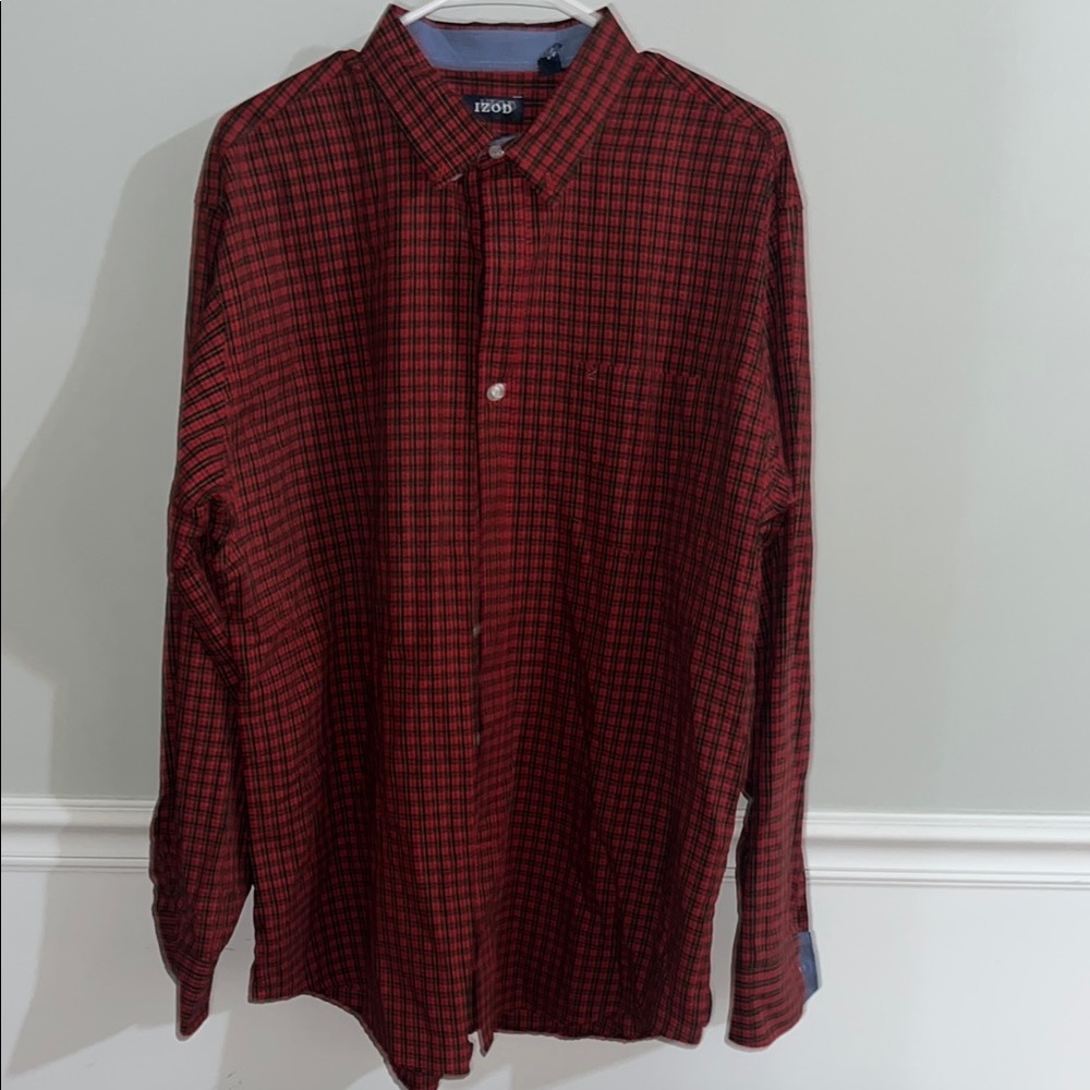 Izod Red and Black Casual Button Down Shirt